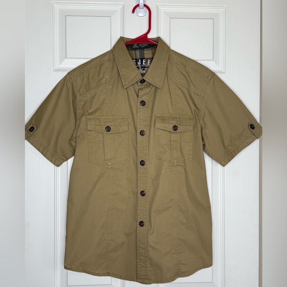 AFS Jeep Button Up Shirt Military Supplies Short Sleeve Safari Cargo Men's Sz L